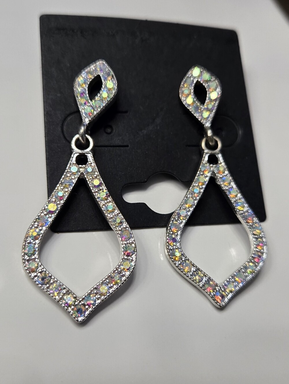 Silver Tone Multicolor AB Rhinestones Drop Earrings - Picture 16 of 16